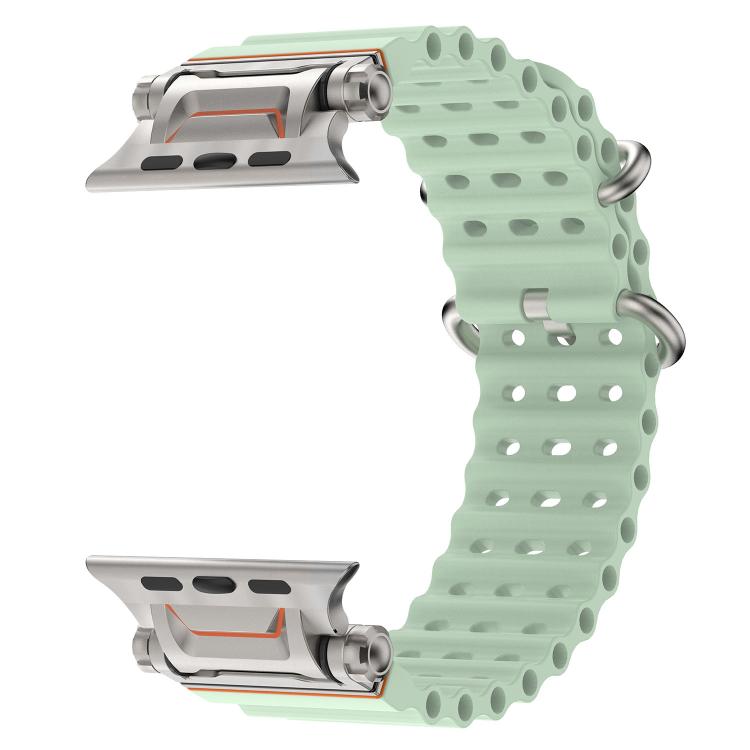 For Apple Watch 46mm / 49mm / 45mm / 44mm Ocean Mecha Metal Connector Silicone Watch Band