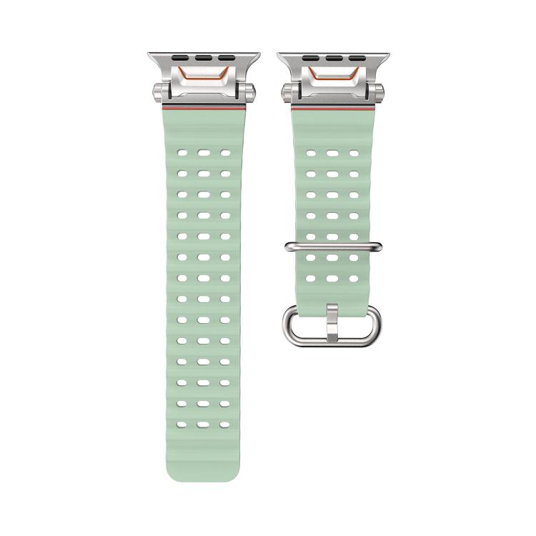 For Apple Watch 46mm / 49mm / 45mm / 44mm Ocean Mecha Metal Connector Silicone Watch Band