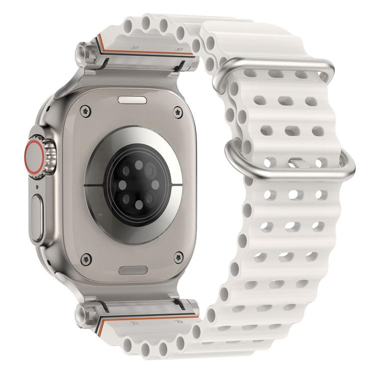 For Apple Watch 46mm / 49mm / 45mm / 44mm Ocean Mecha Metal Connector Silicone Watch Band