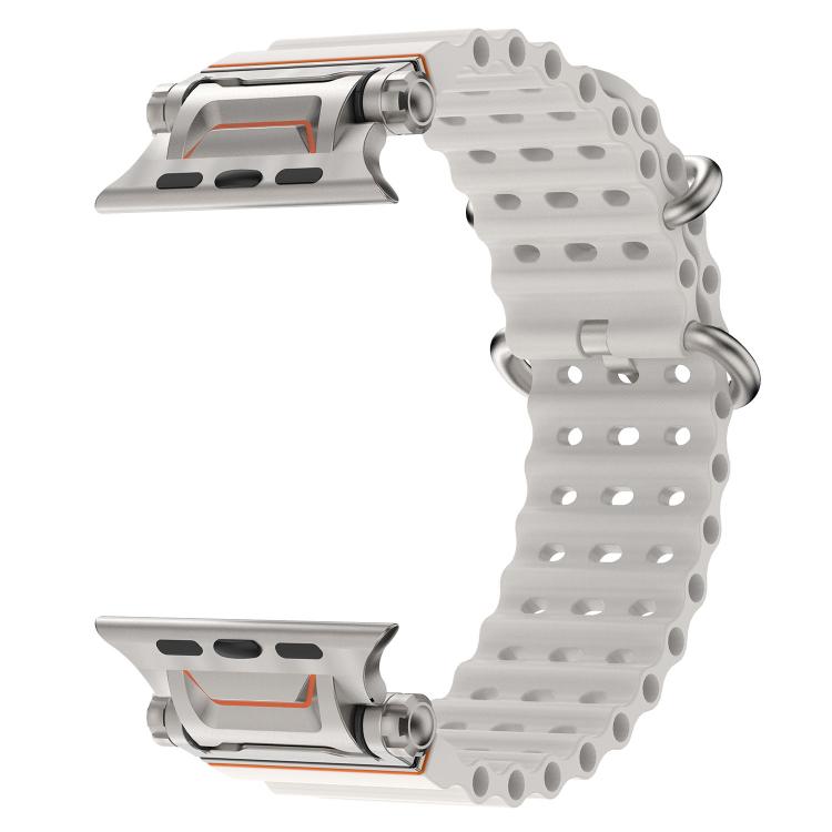 For Apple Watch 46mm / 49mm / 45mm / 44mm Ocean Mecha Metal Connector Silicone Watch Band