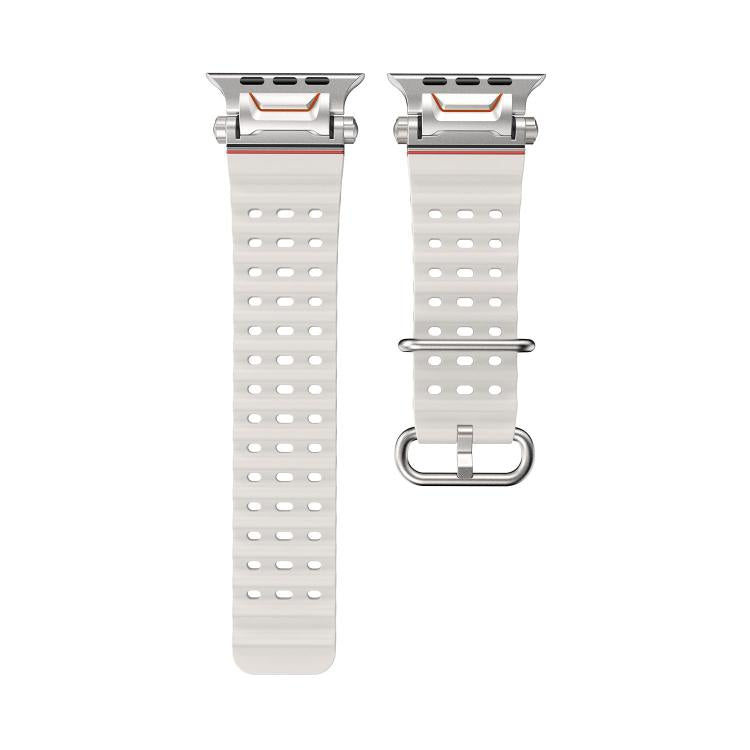For Apple Watch 46mm / 49mm / 45mm / 44mm Ocean Mecha Metal Connector Silicone Watch Band