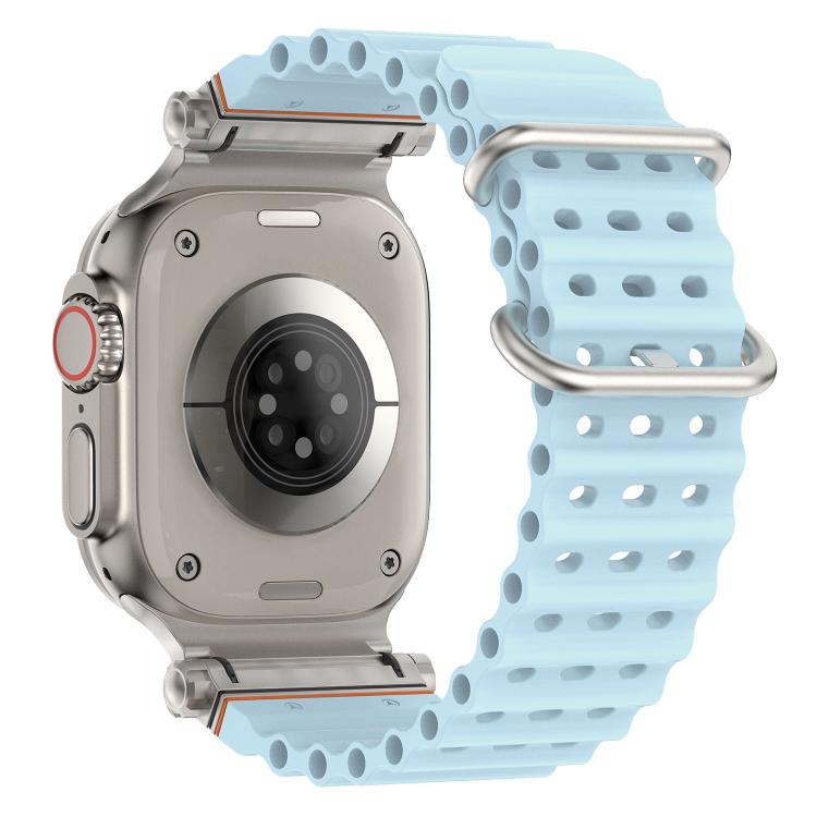 For Apple Watch 46mm / 49mm / 45mm / 44mm Ocean Mecha Metal Connector Silicone Watch Band