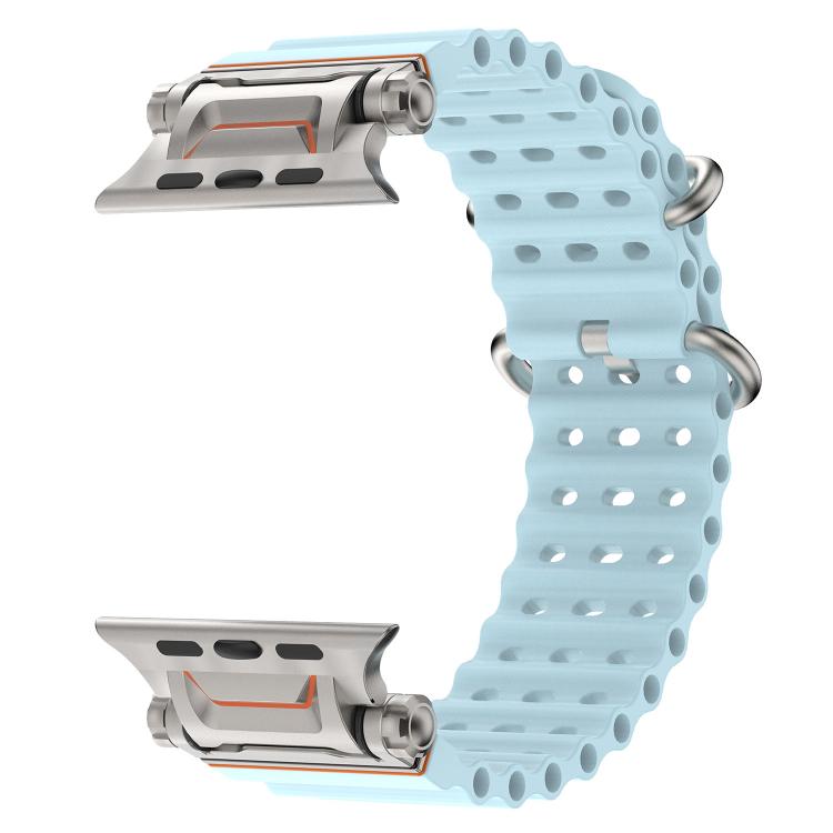 For Apple Watch 46mm / 49mm / 45mm / 44mm Ocean Mecha Metal Connector Silicone Watch Band