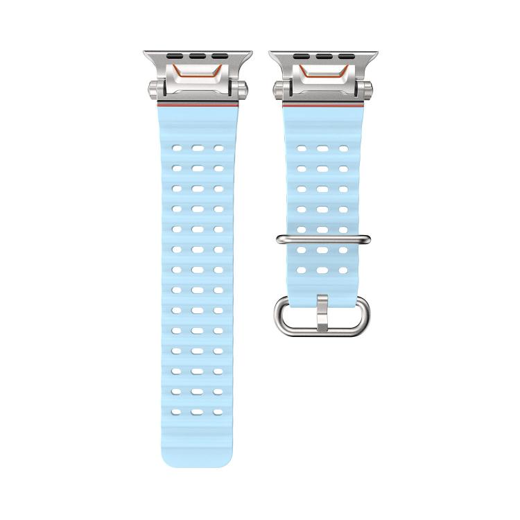 For Apple Watch 46mm / 49mm / 45mm / 44mm Ocean Mecha Metal Connector Silicone Watch Band