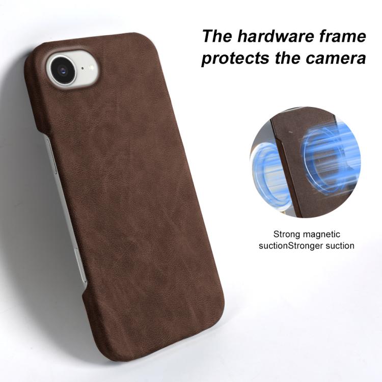 For iPhone 17e / 16e Retro-skin Magnetic Vegan Leather Back Phone Case