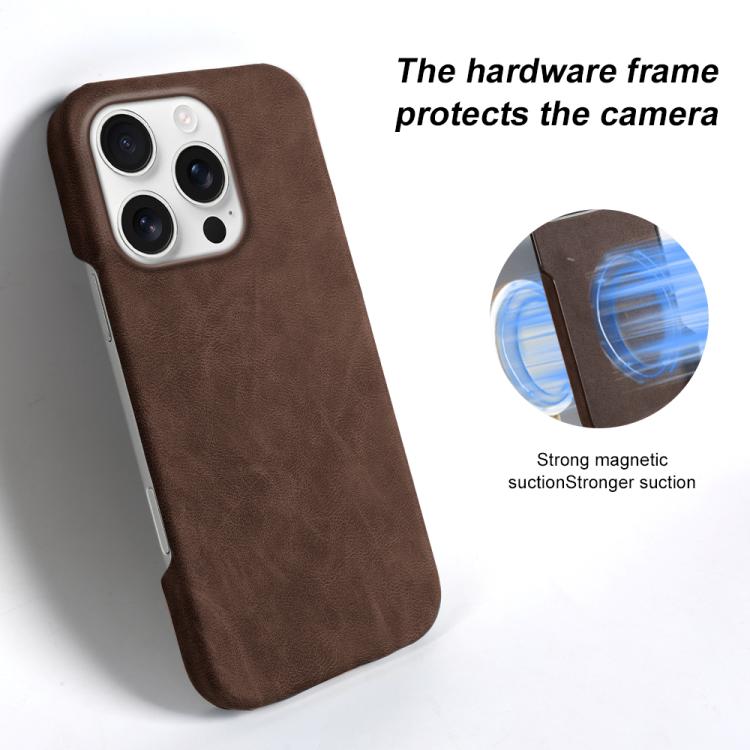 For iPhone 16 Pro Retro-skin Magnetic Vegan Leather Back Phone Case