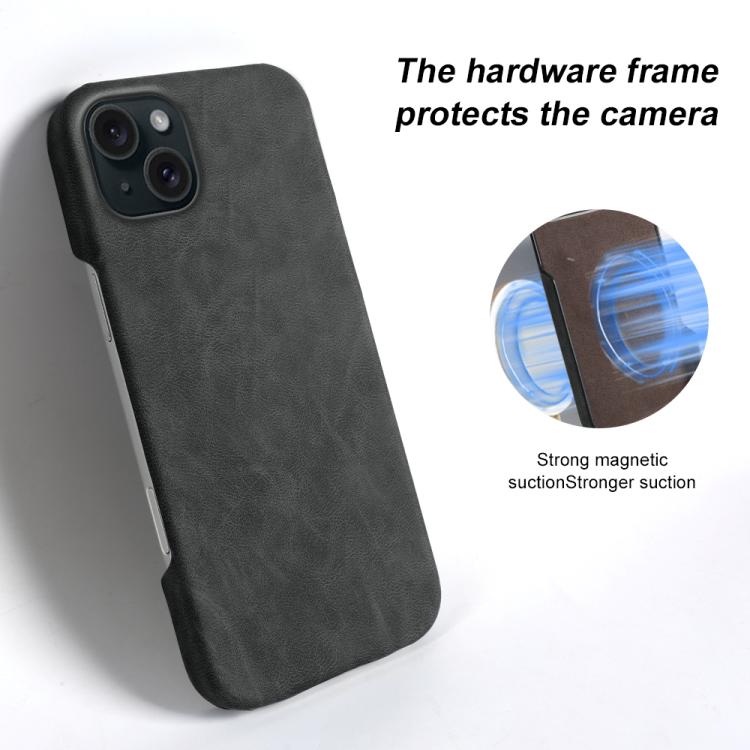 For iPhone 15 Plus Retro-skin Magnetic Vegan Leather Back Phone Case