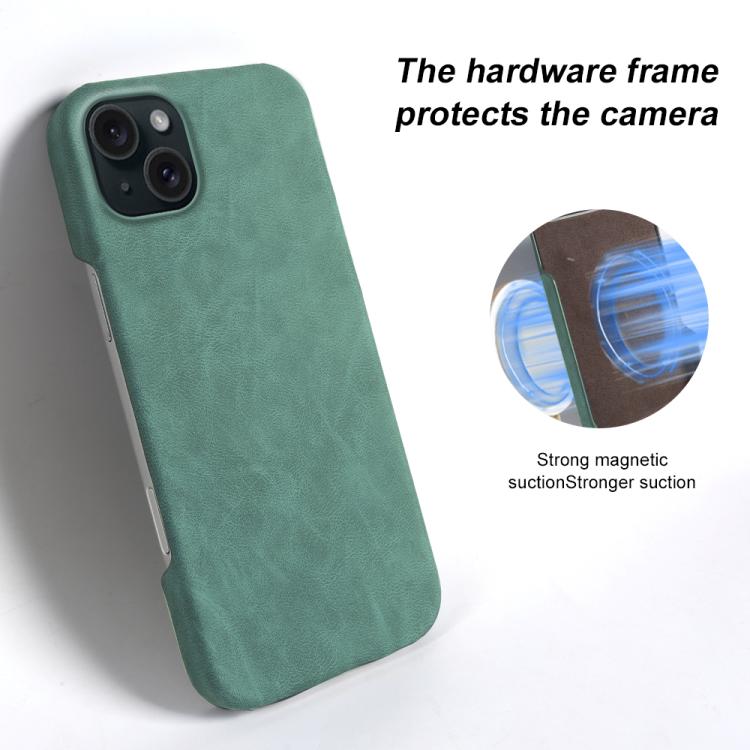 For iPhone 15 Plus Retro-skin Magnetic Vegan Leather Back Phone Case