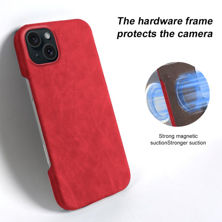 For iPhone 15 Retro-skin Magnetic Vegan Leather Back Phone Case