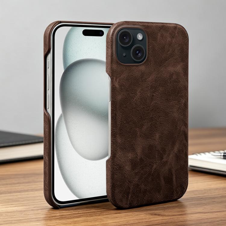 For iPhone 15 Retro-skin Magnetic Vegan Leather Back Phone Case