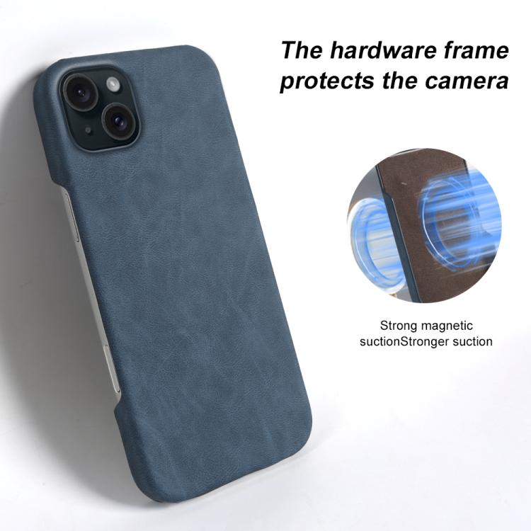 For iPhone 15 Retro-skin Magnetic Vegan Leather Back Phone Case