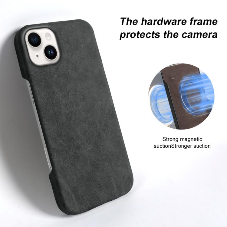 For iPhone 14 Retro-skin Magnetic Vegan Leather Back Phone Case