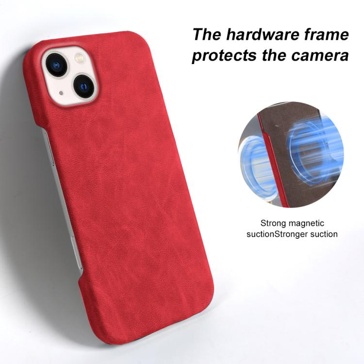 For iPhone 13 Retro-skin Magnetic Vegan Leather Back Phone Case