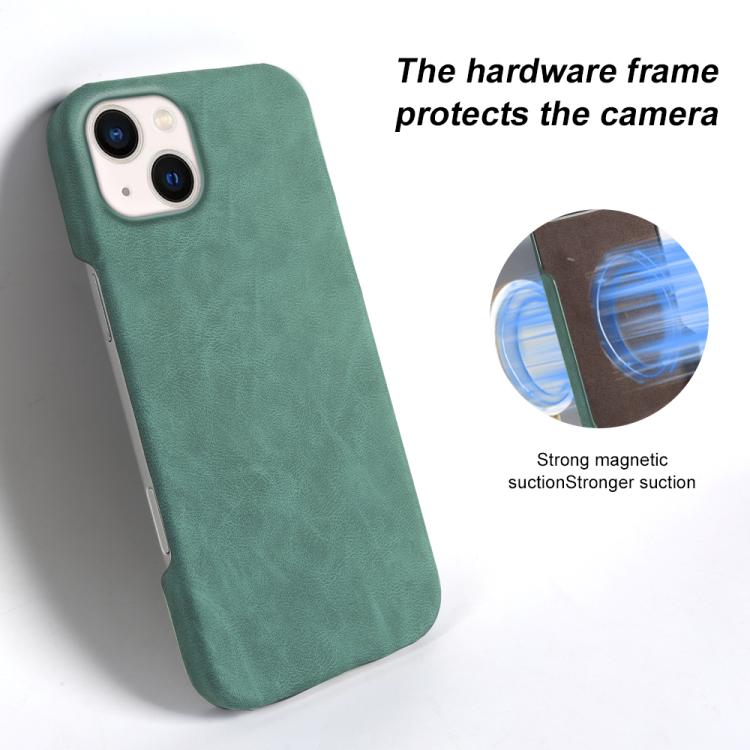 For iPhone 13 Retro-skin Magnetic Vegan Leather Back Phone Case