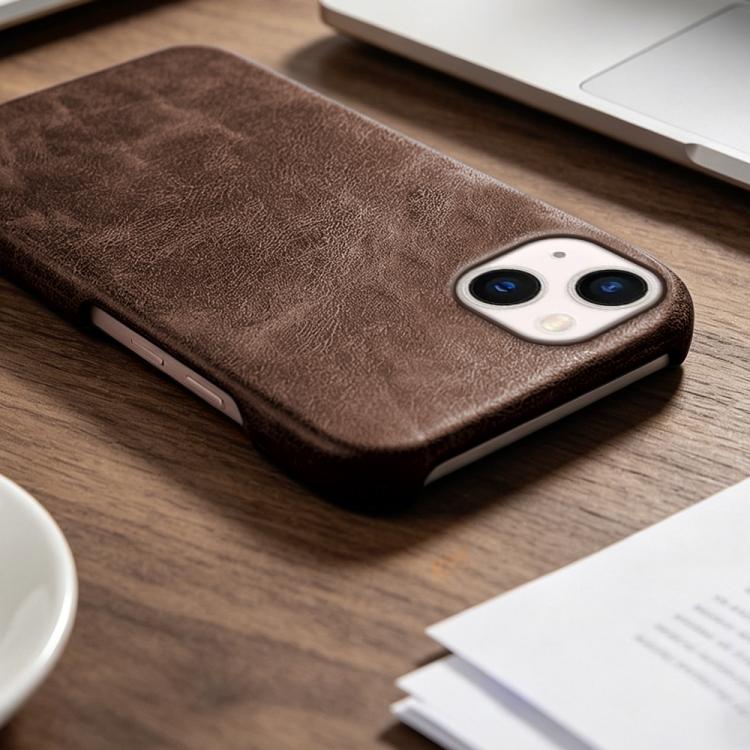 For iPhone 13 Retro-skin Magnetic Vegan Leather Back Phone Case