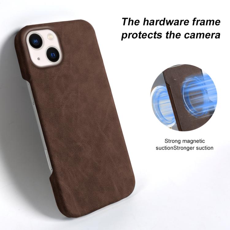 For iPhone 13 Retro-skin Magnetic Vegan Leather Back Phone Case