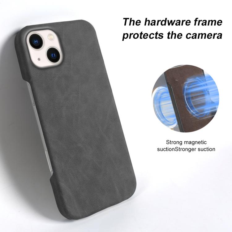 For iPhone 13 Retro-skin Magnetic Vegan Leather Back Phone Case