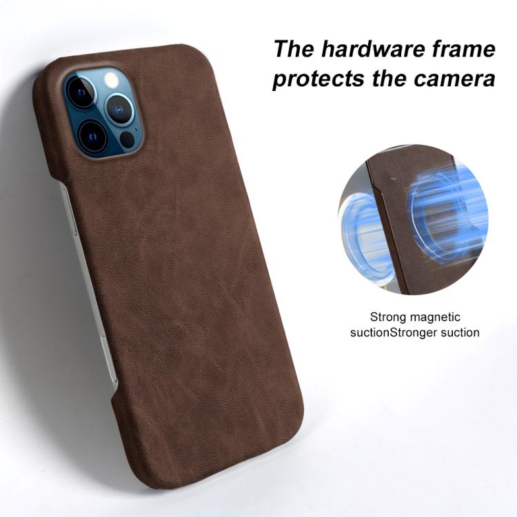 For iPhone 12 Pro Max Retro-skin Magnetic Vegan Leather Back Phone Case
