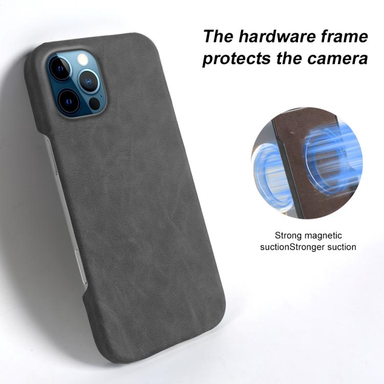 For iPhone 12 Pro Max Retro-skin Magnetic Vegan Leather Back Phone Case