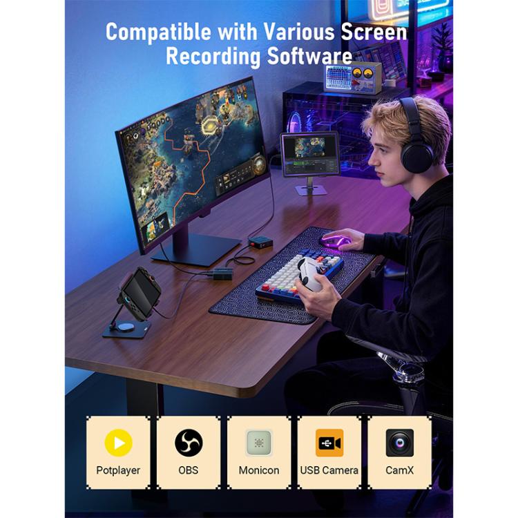 Lemorele AC12 Mini HDMI Capture Card, Type-C Low Latency Loopout Plug and Play
