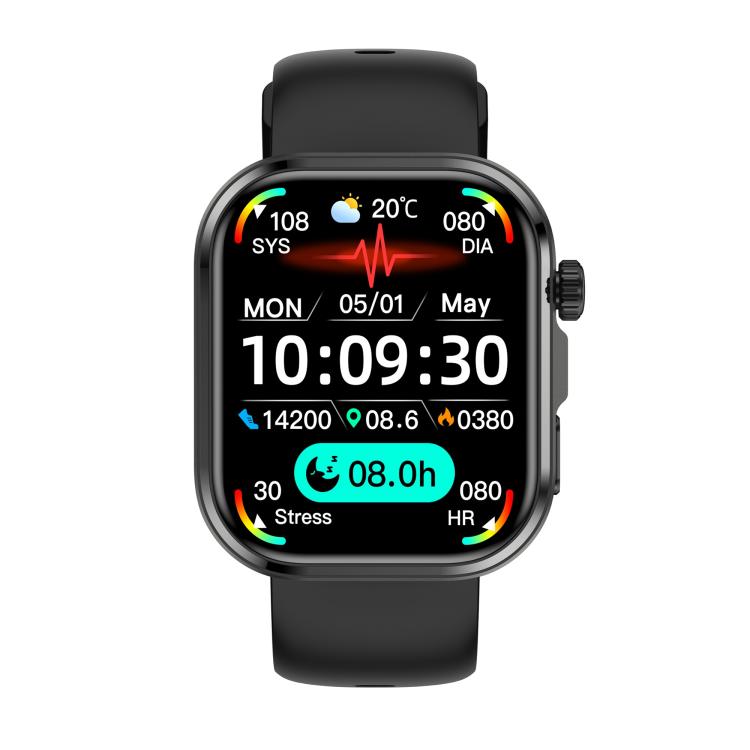 G47 1.83 inch HD Color Screen BT Calling Smart Watch Silicone Strap, Support Health Monitoring / HRV Function - Black