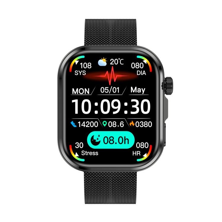 G47 1.83 inch HD Color Screen BT Calling Smart Watch Milan Steel Strap, Support Health Monitoring / HRV Function - Black