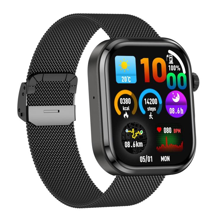 G47 1.83 inch HD Color Screen BT Calling Smart Watch Milan Steel Strap, Support Health Monitoring / HRV Function - Black