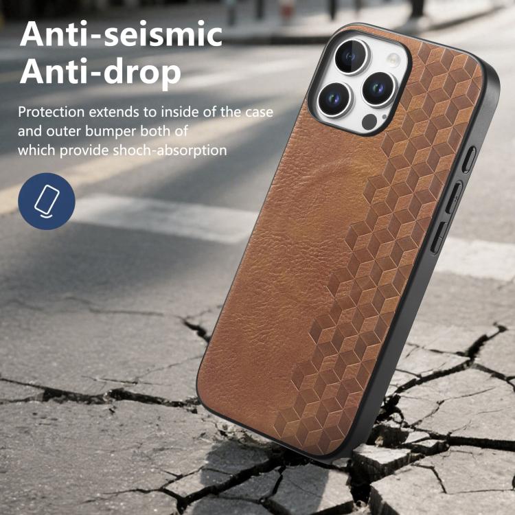 For iPhone 16 Pro 3D Grid Texture PU Magnetic Shockproof Phone Case