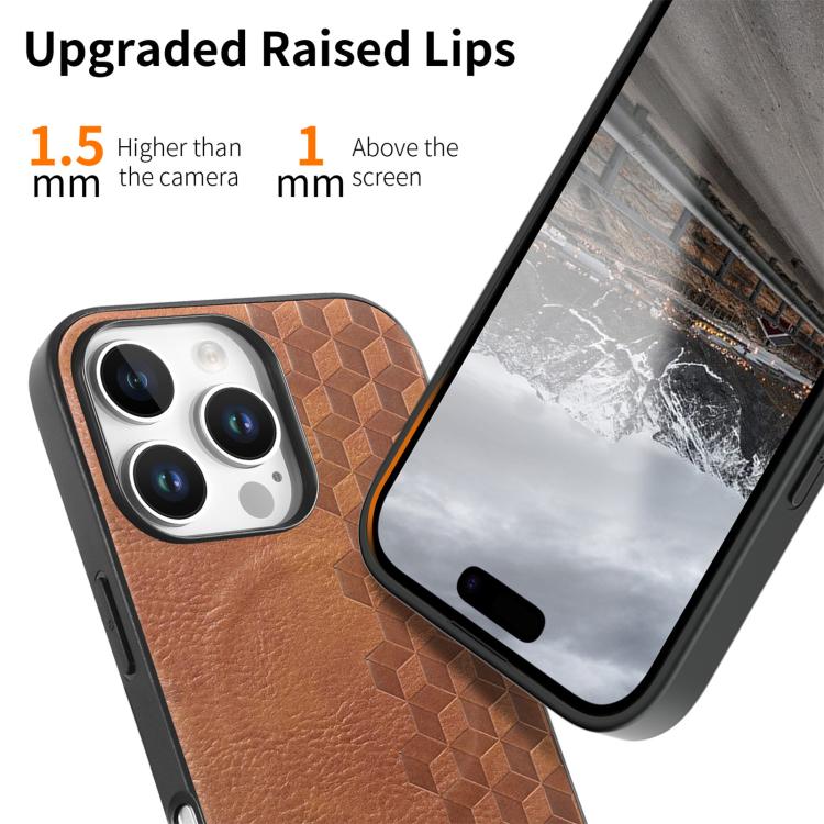 For iPhone 16 Pro 3D Grid Texture PU Magnetic Shockproof Phone Case