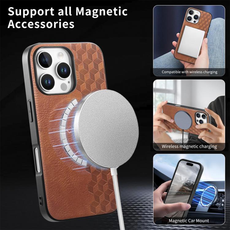 For iPhone 16 Pro 3D Grid Texture PU Magnetic Shockproof Phone Case