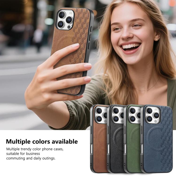 For iPhone 16 Pro 3D Grid Texture PU Magnetic Shockproof Phone Case