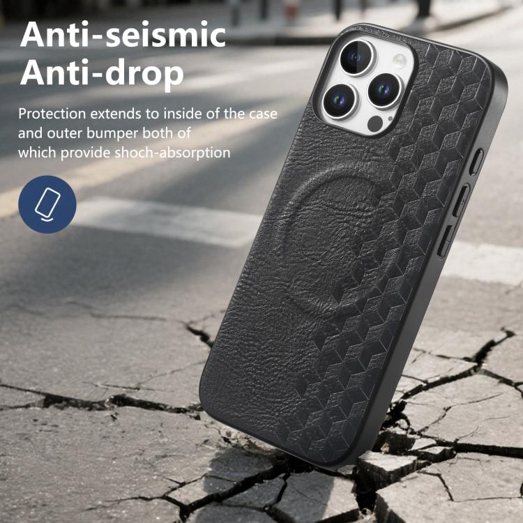 For iPhone 16 Pro 3D Grid Texture PU Magnetic Shockproof Phone Case