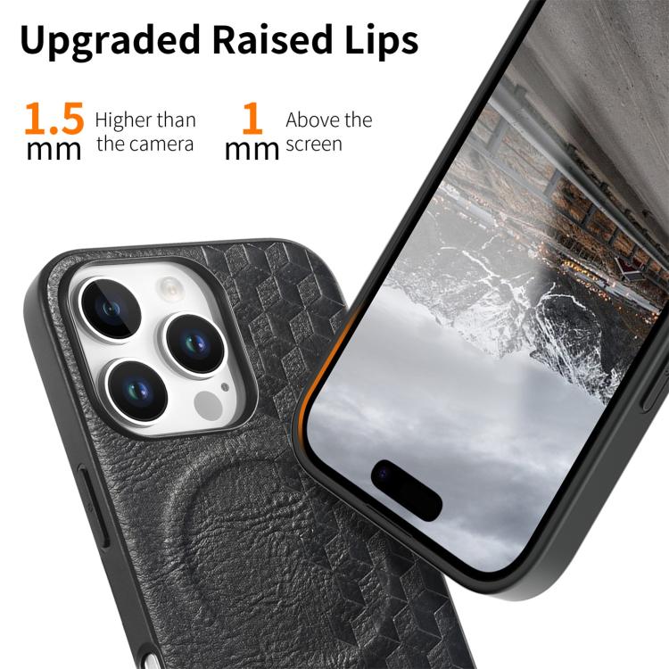 For iPhone 16 Pro 3D Grid Texture PU Magnetic Shockproof Phone Case