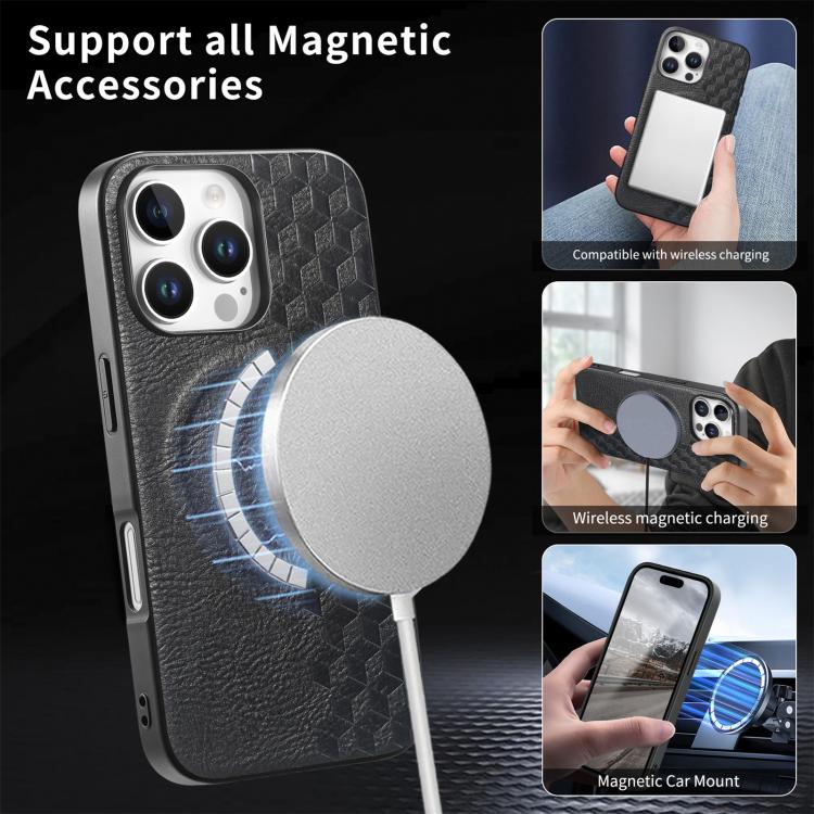 For iPhone 16 Pro 3D Grid Texture PU Magnetic Shockproof Phone Case