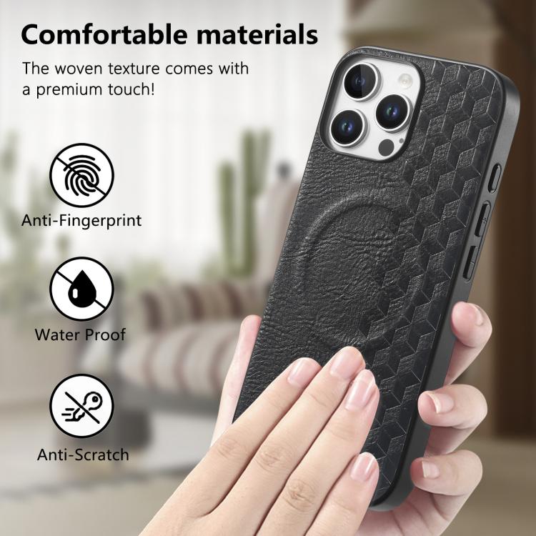 For iPhone 16 Pro 3D Grid Texture PU Magnetic Shockproof Phone Case
