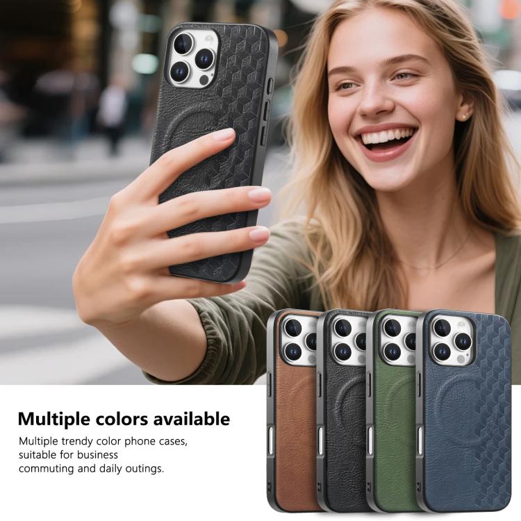 For iPhone 16 Pro 3D Grid Texture PU Magnetic Shockproof Phone Case