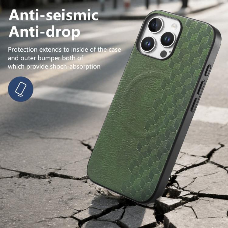 For iPhone 16 Pro 3D Grid Texture PU Magnetic Shockproof Phone Case