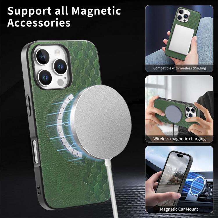 For iPhone 16 Pro 3D Grid Texture PU Magnetic Shockproof Phone Case