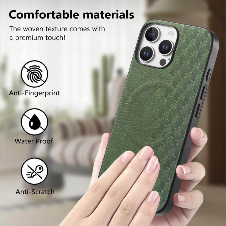 For iPhone 16 Pro 3D Grid Texture PU Magnetic Shockproof Phone Case
