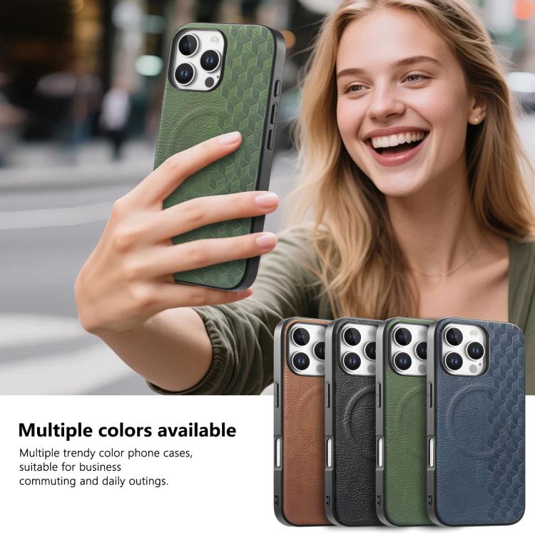 For iPhone 16 Pro 3D Grid Texture PU Magnetic Shockproof Phone Case