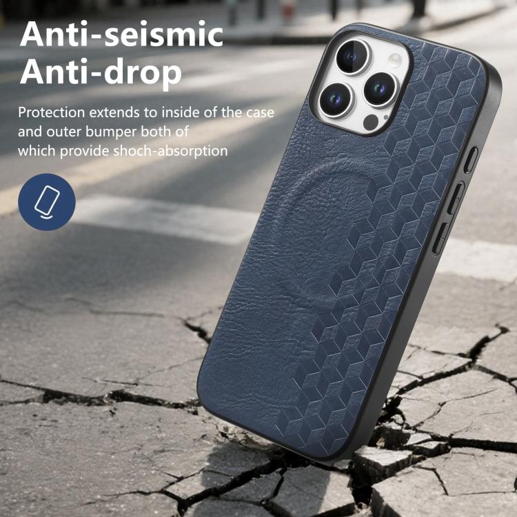 For iPhone 16 Pro 3D Grid Texture PU Magnetic Shockproof Phone Case