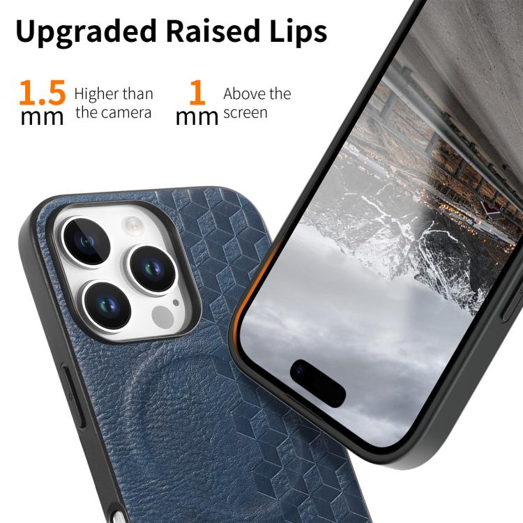 For iPhone 16 Pro 3D Grid Texture PU Magnetic Shockproof Phone Case