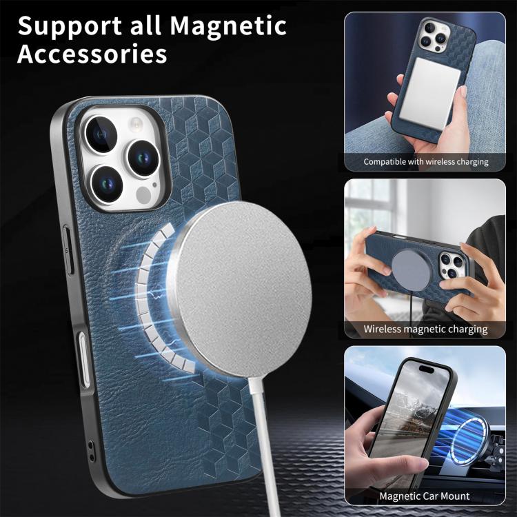 For iPhone 16 Pro 3D Grid Texture PU Magnetic Shockproof Phone Case