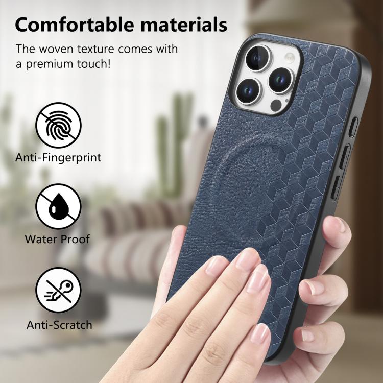 For iPhone 16 Pro 3D Grid Texture PU Magnetic Shockproof Phone Case