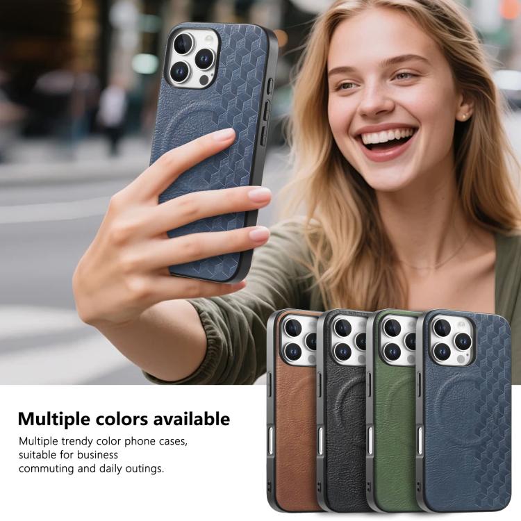 For iPhone 16 Pro 3D Grid Texture PU Magnetic Shockproof Phone Case