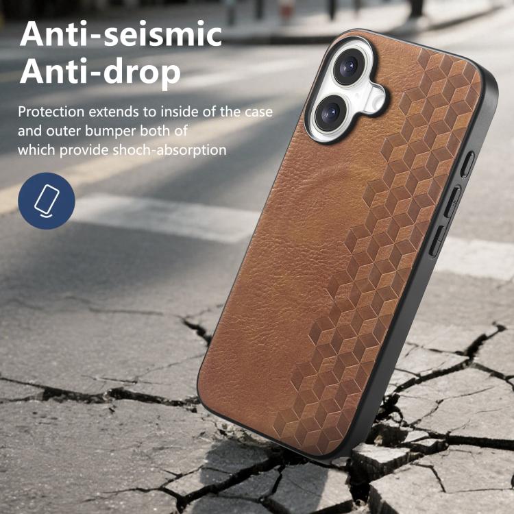 For iPhone 16 3D Grid Texture PU Magnetic Shockproof Phone Case