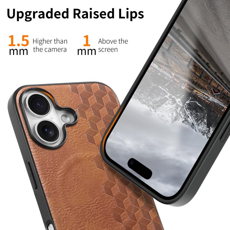 For iPhone 16 3D Grid Texture PU Magnetic Shockproof Phone Case