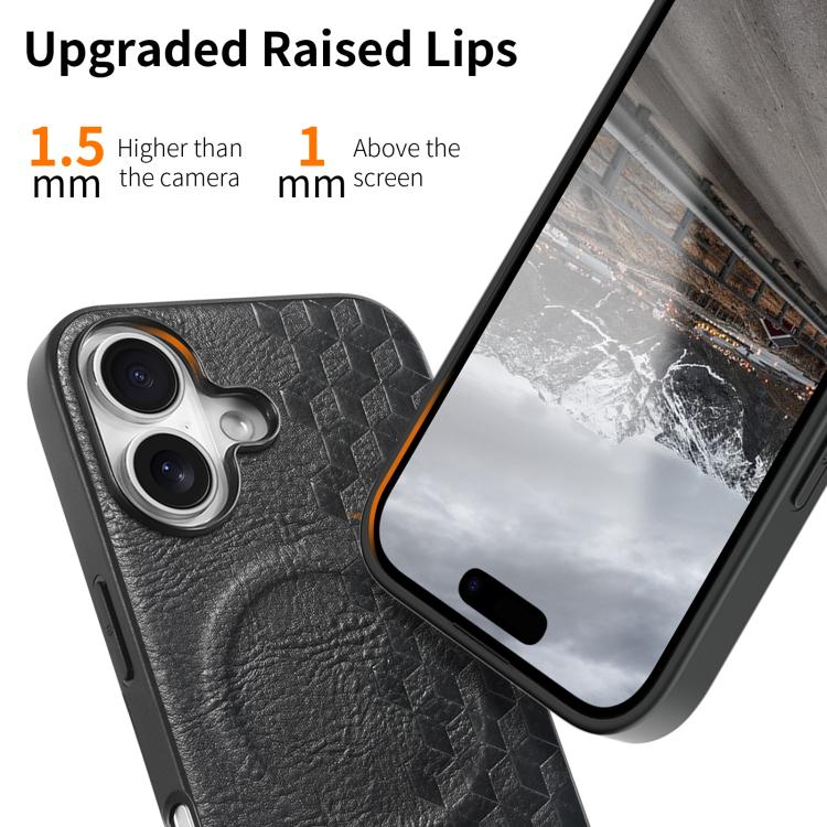 For iPhone 16 3D Grid Texture PU Magnetic Shockproof Phone Case