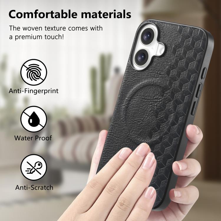 For iPhone 16 3D Grid Texture PU Magnetic Shockproof Phone Case