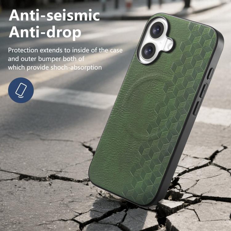 For iPhone 16 3D Grid Texture PU Magnetic Shockproof Phone Case